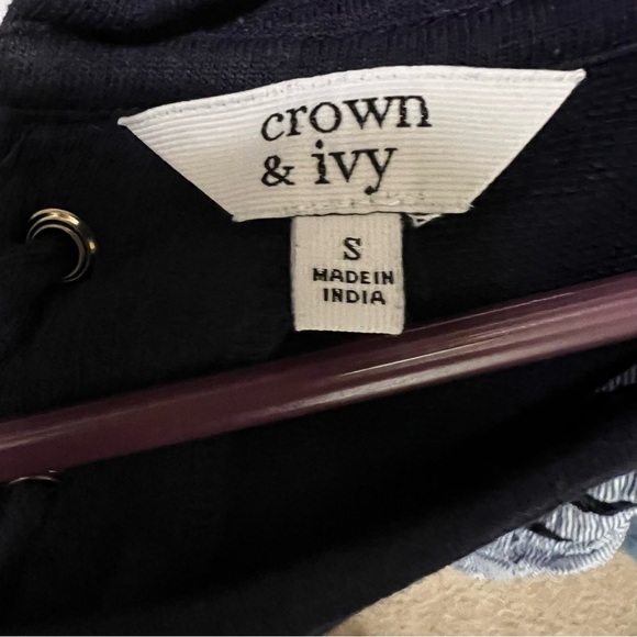 Crown & Ivy Navy and Light Gray Ruffle Long Sleeve Dress S - Picture 6 of 7